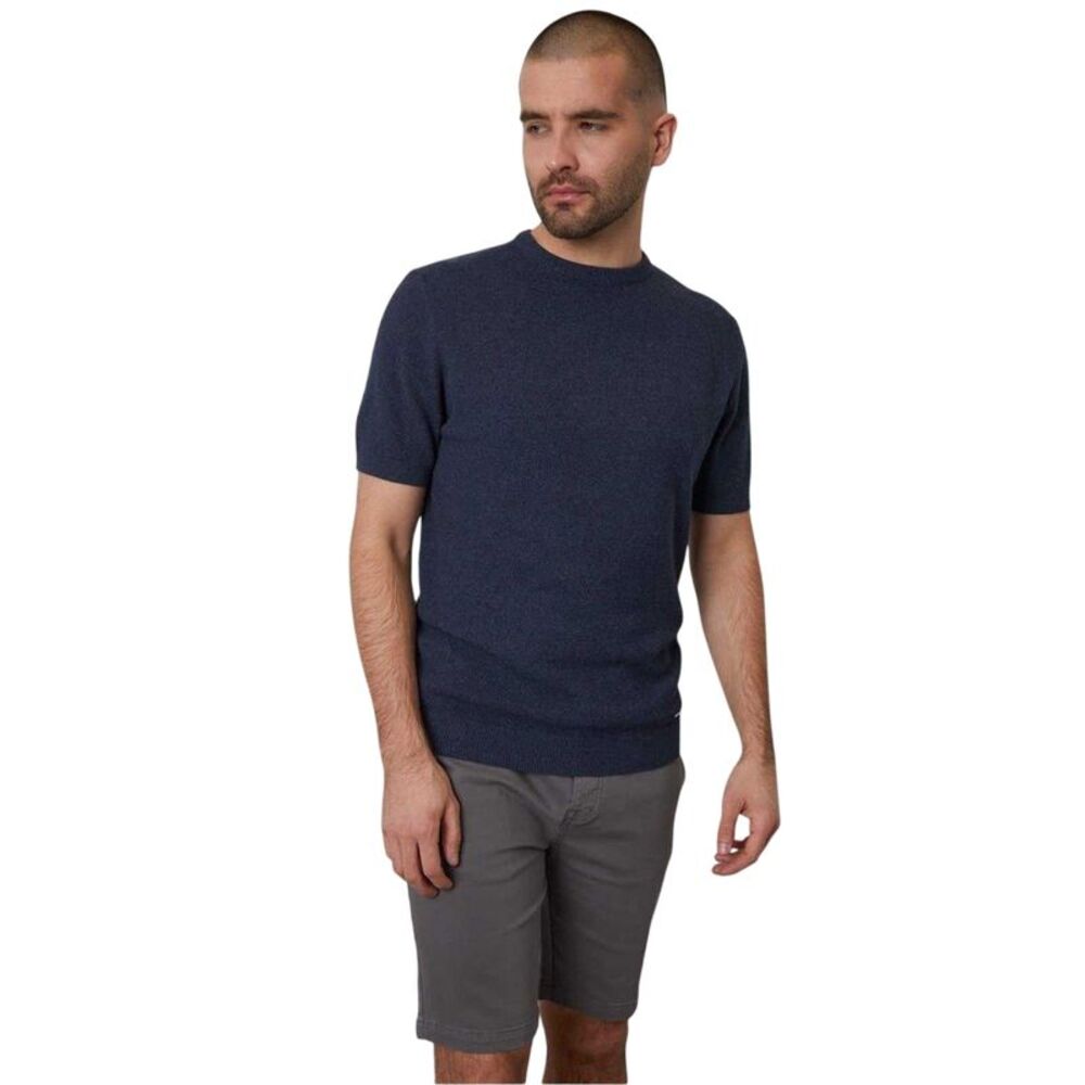 Threadbare Mens Moss Stitch Crew Neck / Denim Marl
